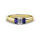 1 - Sharon 6x4 mm Emerald Cut Diamond and Blue Sapphire Trellis Three Stone Engagement Ring 