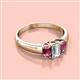 2 - Sharon 6x4 mm Emerald Cut Diamond and Pink Tourmaline Trellis Three Stone Engagement Ring 