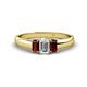 1 - Sharon 6x4 mm Emerald Cut Diamond and Red Garnet Trellis Three Stone Engagement Ring 