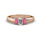 1 - Sharon 6x4 mm Emerald Cut Diamond and Rhodolite Garnet Trellis Three Stone Engagement Ring 