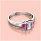 2 - Sharon 6x4 mm Emerald Cut Diamond and Pink Sapphire Trellis Three Stone Engagement Ring 