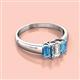 2 - Sharon 6x4 mm Emerald Cut Diamond and Blue Topaz Trellis Three Stone Engagement Ring 
