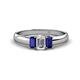 1 - Sharon 6x4 mm Emerald Cut Diamond and Blue Sapphire Trellis Three Stone Engagement Ring 