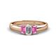 1 - Sharon 6x4 mm Emerald Cut Diamond and Pink Sapphire Trellis Three Stone Engagement Ring 