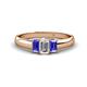 1 - Sharon 6x4 mm Emerald Cut Diamond and Tanzanite Trellis Three Stone Engagement Ring 