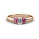 1 - Sharon 6x4 mm Emerald Cut Diamond and Pink Tourmaline Trellis Three Stone Engagement Ring 