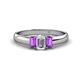 1 - Sharon 6x4 mm Emerald Cut Diamond and Amethyst Trellis Three Stone Engagement Ring 
