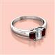 2 - Sharon 6x4 mm Emerald Cut Diamond and Red Garnet Trellis Three Stone Engagement Ring 