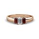 1 - Sharon 6x4 mm Emerald Cut Diamond and Red Garnet Trellis Three Stone Engagement Ring 