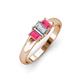 3 - Sharon 6x4 mm Emerald Cut Diamond and Rhodolite Garnet Trellis Three Stone Engagement Ring 