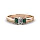 1 - Sharon 6x4 mm Emerald Cut Lab Diamond and Created Alexandrite Trellis Three Stone Engagement Ring 
