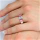 5 - Sharon 6x4 mm Emerald Cut Diamond and Rhodolite Garnet Trellis Three Stone Engagement Ring 