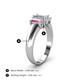 4 - Sharon 6x4 mm Emerald Cut Diamond and Pink Sapphire Trellis Three Stone Engagement Ring 