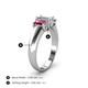 4 - Sharon 6x4 mm Emerald Cut Diamond and Pink Tourmaline Trellis Three Stone Engagement Ring 