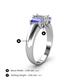4 - Sharon 6x4 mm Emerald Cut Diamond and Tanzanite Trellis Three Stone Engagement Ring 