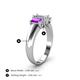 4 - Sharon 6x4 mm Emerald Cut Diamond and Amethyst Trellis Three Stone Engagement Ring 