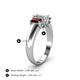 4 - Sharon 6x4 mm Emerald Cut Diamond and Red Garnet Trellis Three Stone Engagement Ring 