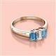 2 - Sharon 6x4 mm Emerald Cut Lab Grown Diamond and Blue Topaz Trellis Three Stone Engagement Ring 
