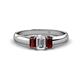 1 - Sharon 6x4 mm Emerald Cut Lab Grown Diamond and Red Garnet Trellis Three Stone Engagement Ring 