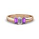 1 - Sharon 6x4 mm Emerald Cut Lab Grown Diamond and Amethyst Trellis Three Stone Engagement Ring 