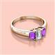 2 - Sharon 6x4 mm Emerald Cut Lab Grown Diamond and Amethyst Trellis Three Stone Engagement Ring 