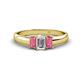 1 - Sharon 6x4 mm Emerald Cut Lab Grown Diamond and Rhodolite Garnet Trellis Three Stone Engagement Ring 