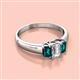 2 - Sharon 6x4 mm Emerald Cut Lab Grown Diamond and London Blue Topaz Trellis Three Stone Engagement Ring 