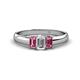 1 - Sharon 6x4 mm Emerald Cut Lab Grown Diamond and Pink Tourmaline Trellis Three Stone Engagement Ring 