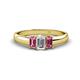 1 - Sharon 6x4 mm Emerald Cut Lab Grown Diamond and Pink Tourmaline Trellis Three Stone Engagement Ring 