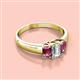 2 - Sharon 6x4 mm Emerald Cut Lab Grown Diamond and Pink Tourmaline Trellis Three Stone Engagement Ring 