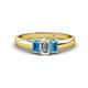 1 - Sharon 6x4 mm Emerald Cut Lab Grown Diamond and Blue Topaz Trellis Three Stone Engagement Ring 