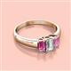 2 - Sharon 6x4 mm Emerald Cut Lab Grown Diamond and Pink Sapphire Trellis Three Stone Engagement Ring 