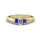 1 - Sharon 6x4 mm Emerald Cut Lab Grown Diamond and Tanzanite Trellis Three Stone Engagement Ring 