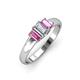 3 - Sharon 6x4 mm Emerald Cut Lab Grown Diamond and Pink Sapphire Trellis Three Stone Engagement Ring 