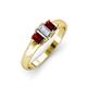 3 - Sharon 6x4 mm Emerald Cut Lab Grown Diamond and Red Garnet Trellis Three Stone Engagement Ring 
