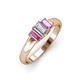 3 - Sharon 6x4 mm Emerald Cut Lab Grown Diamond and Pink Sapphire Trellis Three Stone Engagement Ring 