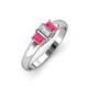 3 - Sharon 6x4 mm Emerald Cut Lab Grown Diamond and Rhodolite Garnet Trellis Three Stone Engagement Ring 
