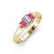 3 - Sharon 6x4 mm Emerald Cut Lab Grown Diamond and Rhodolite Garnet Trellis Three Stone Engagement Ring 