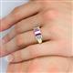 5 - Sharon 6x4 mm Emerald Cut Pink Sapphire and Lab Grown Diamond Trellis Three Stone Engagement Ring 
