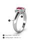4 - Sharon 6x4 mm Emerald Cut Pink Tourmaline and Lab Grown Diamond Trellis Three Stone Engagement Ring 