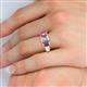 5 - Sharon 6x4 mm Emerald Cut Lab Grown Diamond and Pink Sapphire Trellis Three Stone Engagement Ring 
