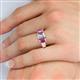 5 - Sharon 6x4 mm Emerald Cut Lab Grown Diamond and Pink Sapphire Trellis Three Stone Engagement Ring 