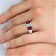 5 - Sharon 6x4 mm Emerald Cut Lab Grown Diamond and Red Garnet Trellis Three Stone Engagement Ring 