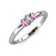 3 - Louisa 6x4 mm Oval Cut Diamond and Pink Sapphire Trellis Three Stone Engagement Ring 