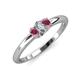 3 - Louisa 6x4 mm Oval Cut Diamond and Rhodolite Garnet Trellis Three Stone Engagement Ring 