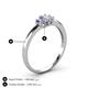 4 - Louisa 6x4 mm Oval Cut Diamond and Tanzanite Trellis Three Stone Engagement Ring 