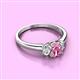 3 - Gemma 7x5 mm Oval Cut Pink Sapphire and Diamond Trellis Three Stone Engagement Ring 