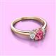 3 - Gemma 7x5 mm Oval Cut Pink Tourmaline and Diamond Trellis Three Stone Engagement Ring 