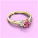3 - Gemma 7x5 mm Oval Cut Pink Tourmaline and Diamond Trellis Three Stone Engagement Ring 