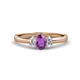 1 - Gemma 7x5 mm Oval Cut Amethyst and Diamond Trellis Three Stone Engagement Ring 